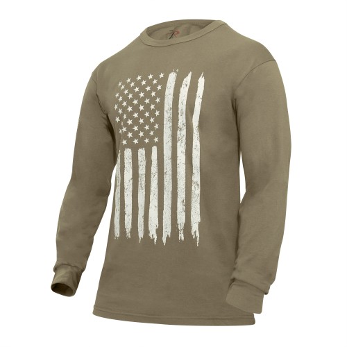 Tan Distressed American Flag Tee